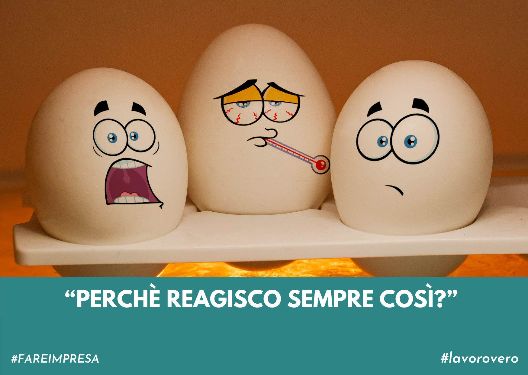 immagine di tre uova: una spaventata, una preoccupata e una con la febbre