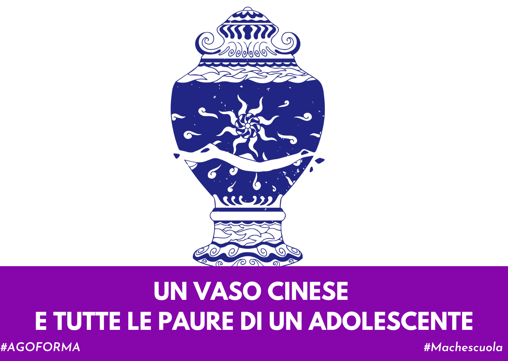 Immagine di un vaso cinese blu con decorazioni bianche