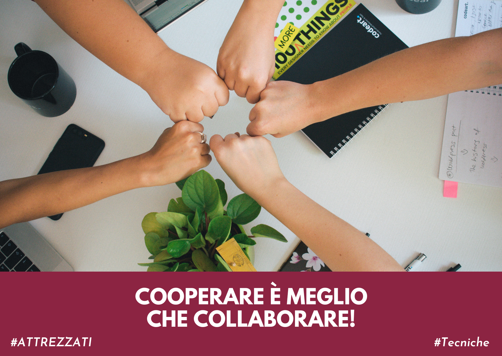 Immagine di mani che fanno il pugno e sono disposte a cerchio