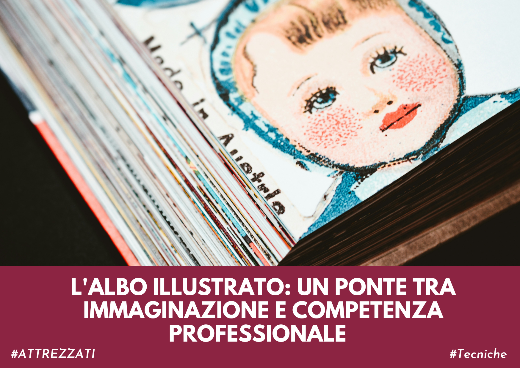 immagine di un albo illustrato con sopra disegnato il volto di una bambina